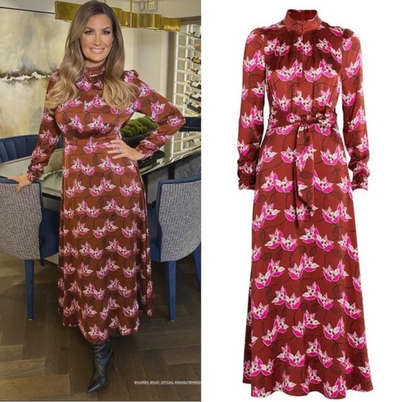 ME+EM Dresses & Skirts - ME+EM Printed Textured Satin Maxi Dress Size 10 Burgundy Waterlily Print